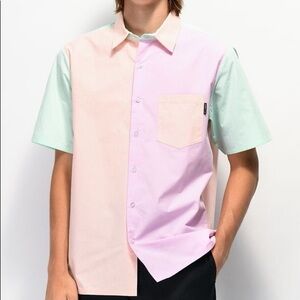 Teddy Fresh Pastel Colorblock Short-Sleeve Button-Up - Pink, Peach, Mint
